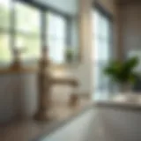 Brushed nickel faucet in a modern bathroom