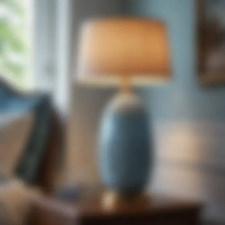 Light blue bedside lamp enhancing coastal decor