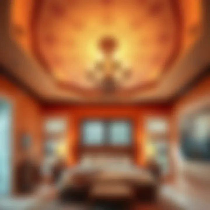 Warm Palette Ceiling Design Cozy ceiling design showcasing warm color palette