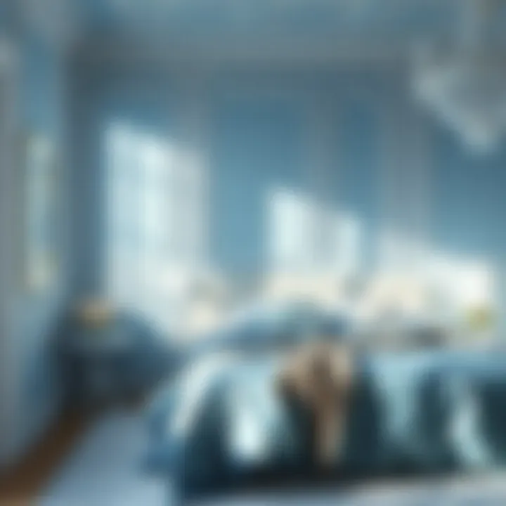 Elegant Blue and White Bedroom Walls Elegant bedroom wall painted in soothing blue and white hues