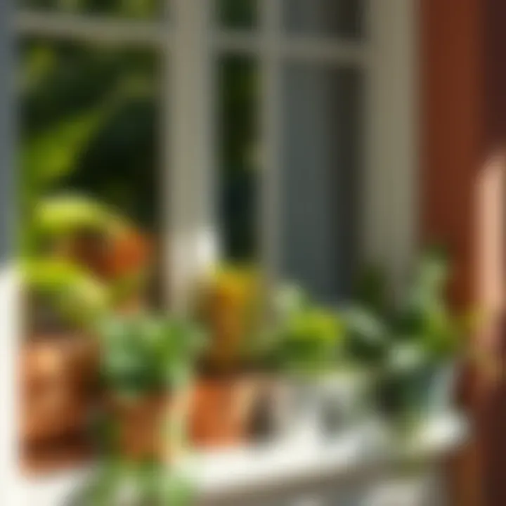 Assorted Full Sun Houseplants on Windowsill Diverse collection of full sun houseplants on a windowsill