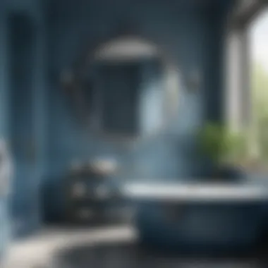 Serene Blue Bathroom Aesthetics Calm blue bathroom with elegant fixtures