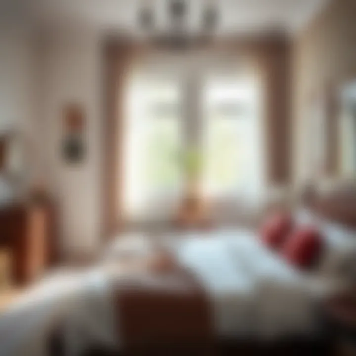 Stylish bedroom illuminated by natural light