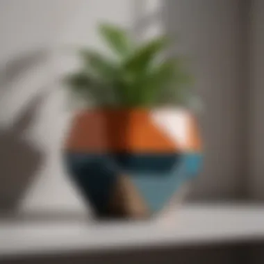 Stylish geometric planter on a modern shelf