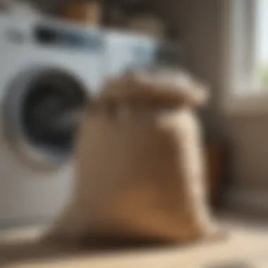 Organized laundry space featuring a large sack