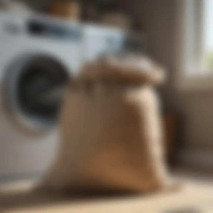 Organized laundry space featuring a large sack