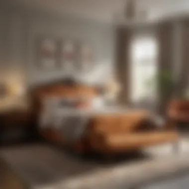 An eclectic mix of modern and vintage furniture in a serene bedroom setting.