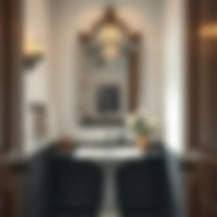 Stylish Bath with Unique Mirror Above Sink Stylish bathroom featuring a unique Pottery Barn mirror above the sink