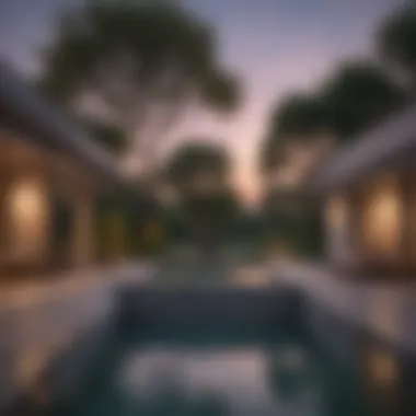 Relaxing ambiance of a bath pool at dusk