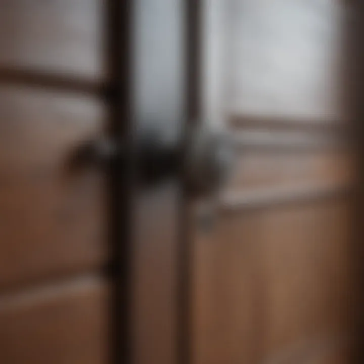 Close-up of the hardware on a single panel barn door