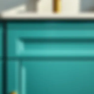 Close-up of teal green vanity showcasing the texture and finish