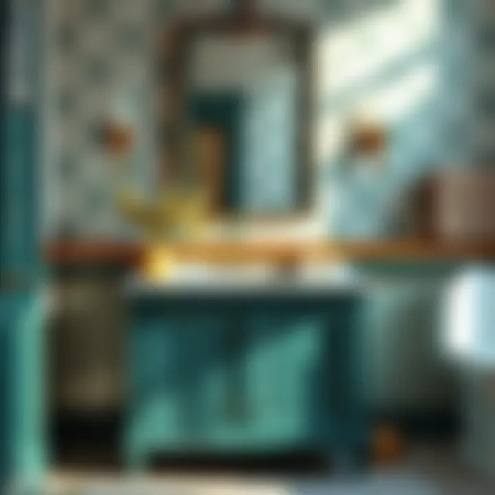 Elegant teal green bathroom vanity with gold accents