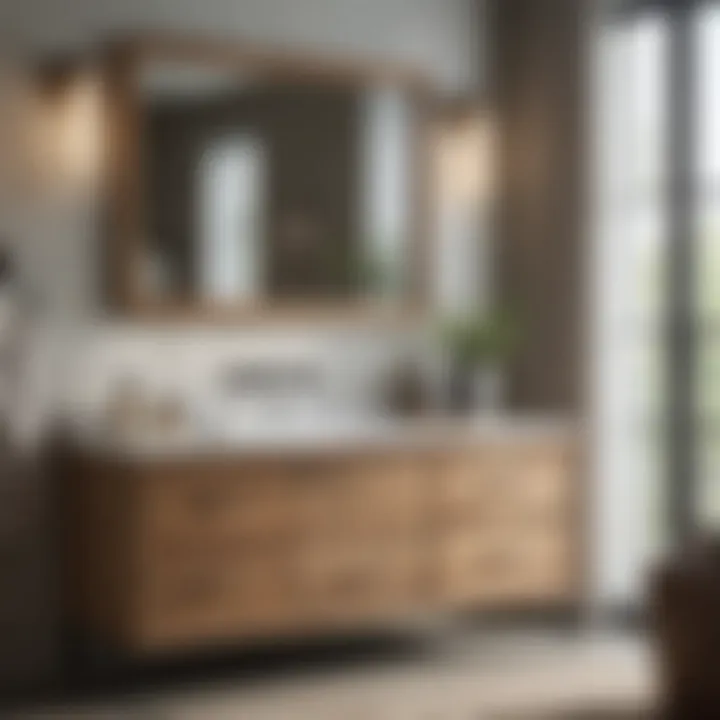 Elegant washed wood bathroom vanity with integrated sink