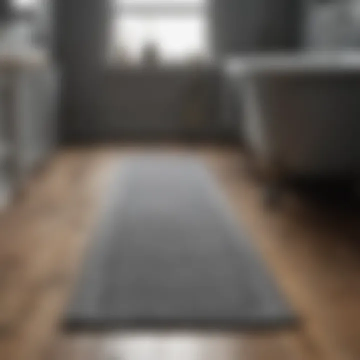 Stylish grey bath runner laid on a wooden floor