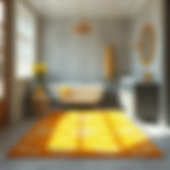 Elegant yellow and grey bathroom rug set