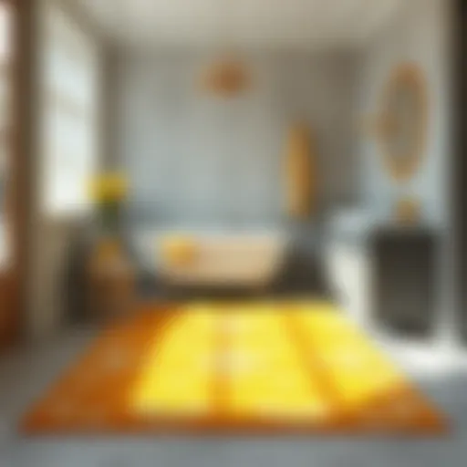 Stylish Yellow and Grey Rug Ensemble Elegant yellow and grey bathroom rug set