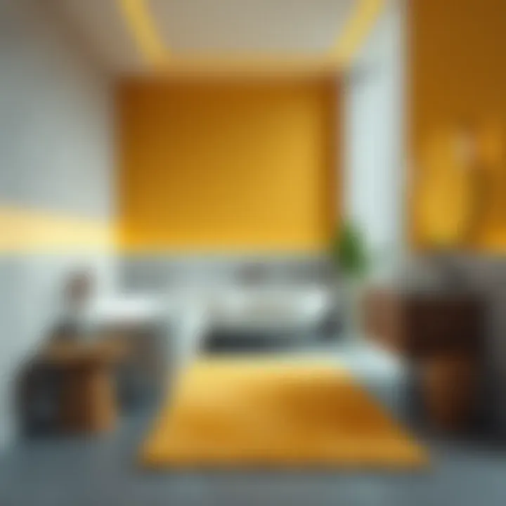 Yellow and grey rug in a modern bathroom setting