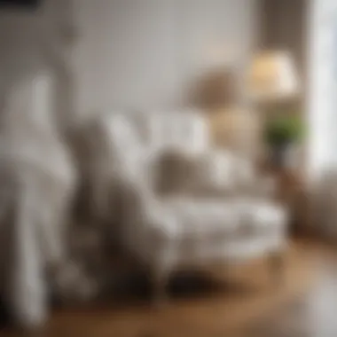 Cute white chair adorned with decorative pillows and blankets