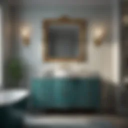 Elegant teal vanity with sink in modern bathroom