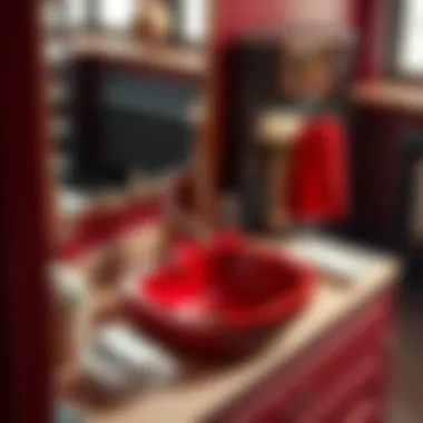 Red Bathroom Sink with Complementary Decor Elements Red bathroom sink paired with complementary decor elements