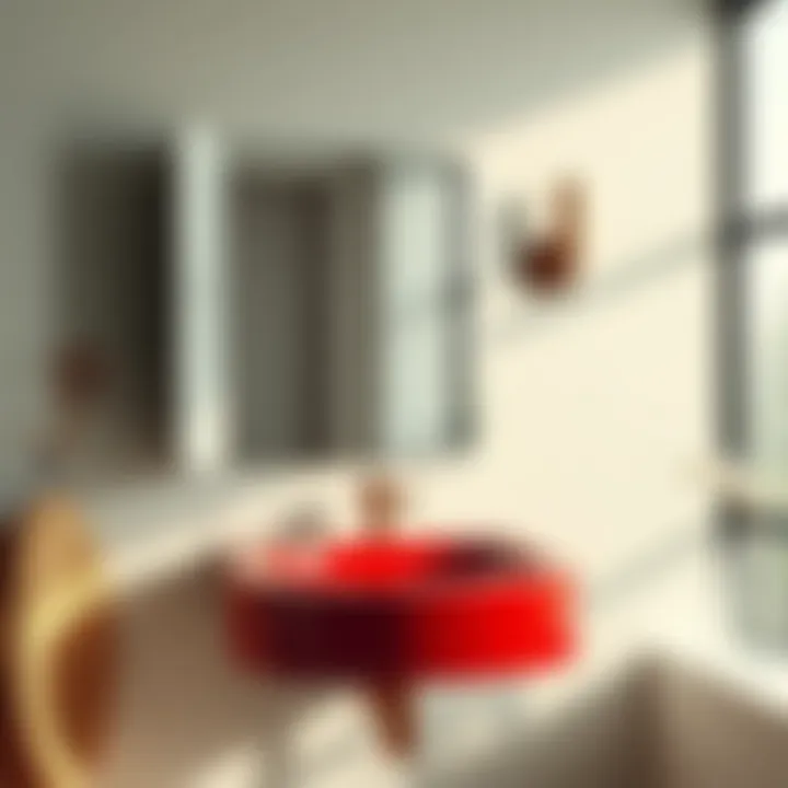 Elegant Red Bathroom Sink in Modern Setting Elegant red bathroom sink blending with modern decor