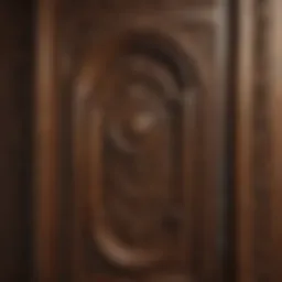 Elegant wooden bathroom door with intricate carvings