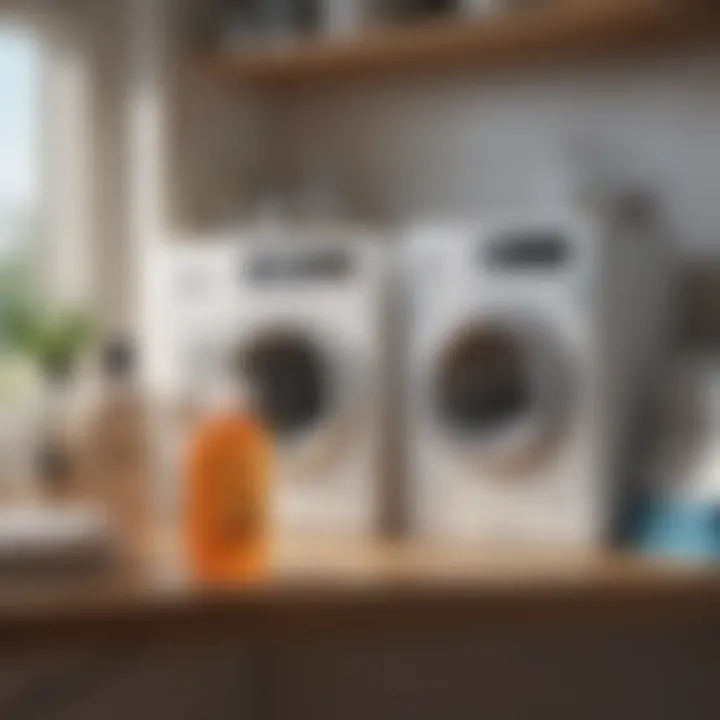 An array of laundry detergents on a wooden shelf with a modern aesthetic