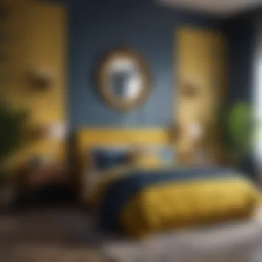 Colorful decor elements in a blue and yellow themed bedroom