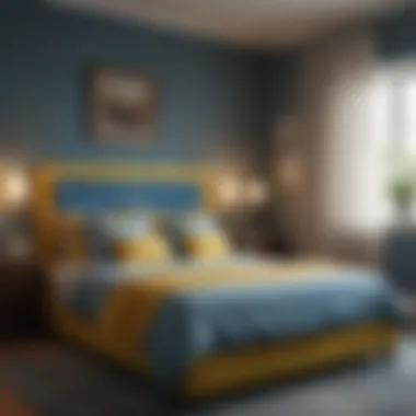 Tranquil Soft Lighting Soft lighting enhancing the tranquility of a blue and yellow bedroom