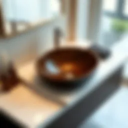 Elegant brown undermount sink integrated into a modern bathroom countertop