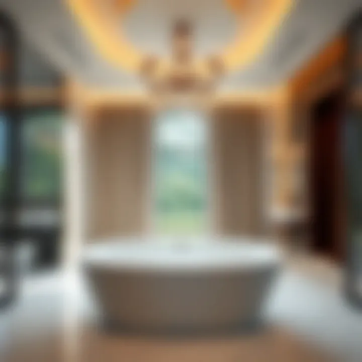 Contemporary Design with Integrated Bathtub Stylish bathroom with a huge bathtub integrated into a contemporary design