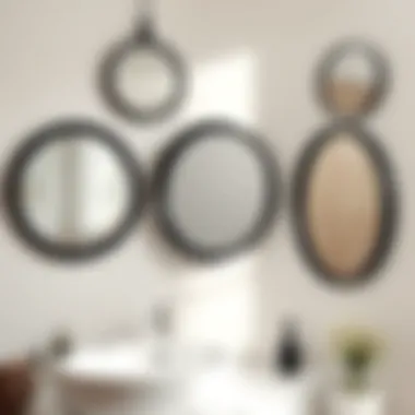 A collection of various black rimmed round bathroom mirrors showcasing diverse styles