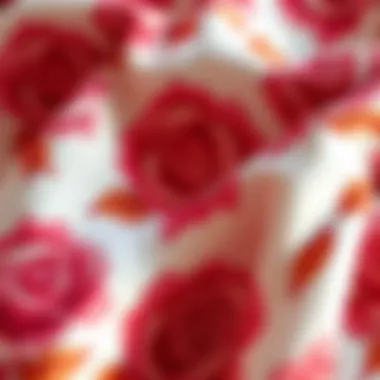 Intricate Rose Patterns on Soft Fabric Close-up of soft fabric showcasing intricate rose patterns