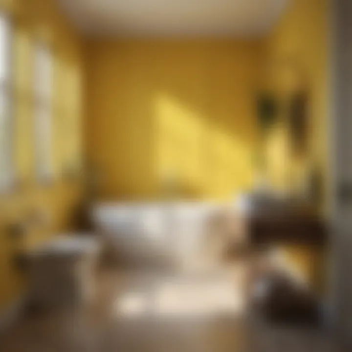 Vibrant lemon yellow accent wall in a stylish bathroom