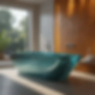 Stylish Serenity: Contemporary Glass Bathtub Contemporary glass bathtub in a stylish bathroom setting