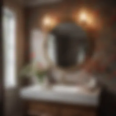 Elegant Bathroom with Floral Stick Wallpaper Elegant bathroom featuring stick wallpaper with floral design