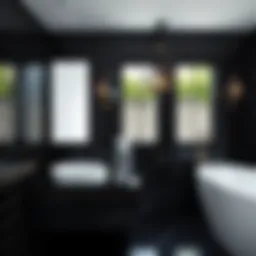 Elegant black glass tile arrangement in a modern bathroom