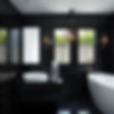 Elegant black glass tile arrangement in a modern bathroom