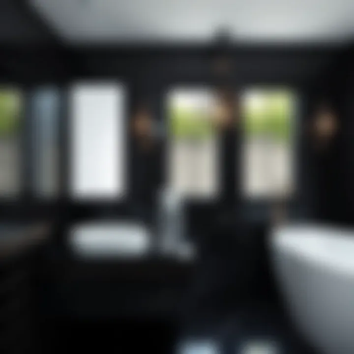 Elegant black glass tile arrangement in a modern bathroom