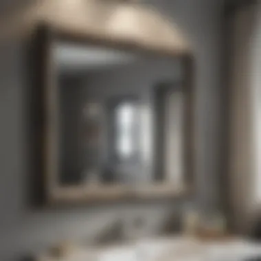 Close-up of Rustic Gray Bathroom Mirror Close-up of a rustic gray bathroom mirror showcasing texture and craftsmanship.