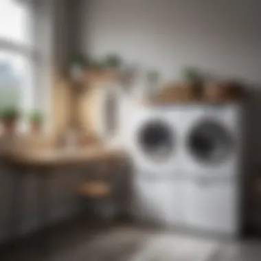 Compact laundry table with drawers in a chic urban apartment