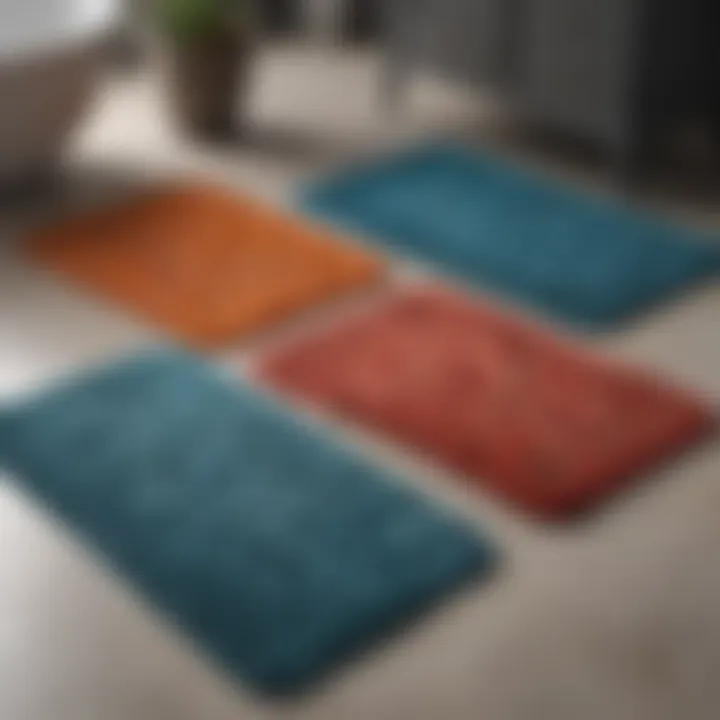 Variety of color options for 2 piece bathroom mat sets on display