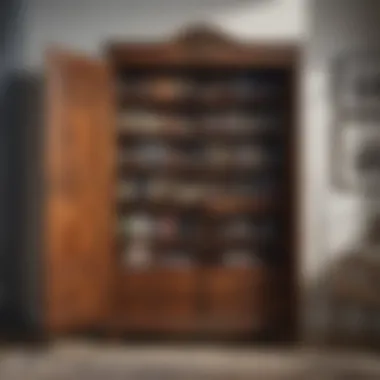 Chic Storage Armoire with Open Shelving Chic storage armoire with open shelving displaying decorative items and books