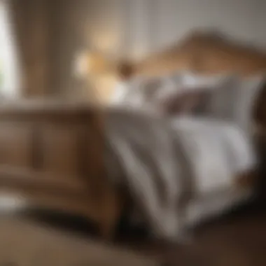 Luxurious bedding displayed on a wooden day bed