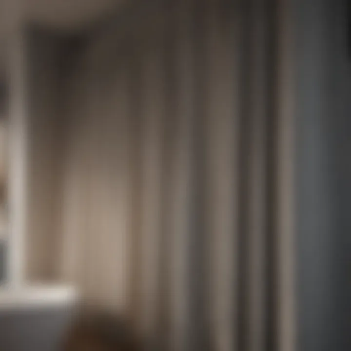 Various fabric types for blackout curtains displayed in a bathroom
