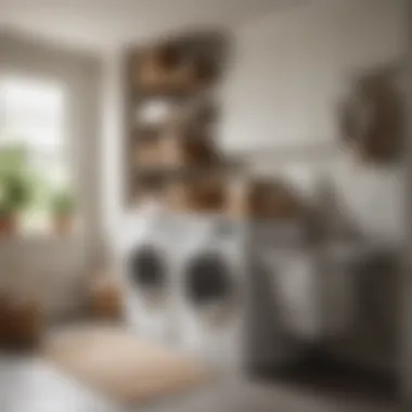 Organized laundry area featuring hanging hamper bags