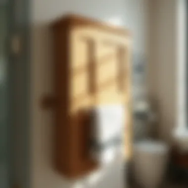 Stylish Wooden Bathroom Cabinet with Towel Bar Stylish wooden bathroom cabinet with integrated towel bar, enhancing decor