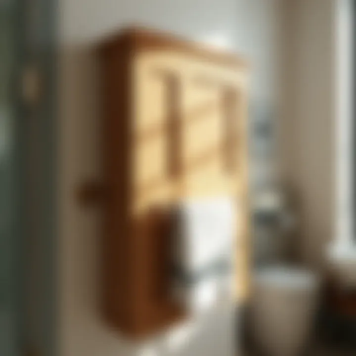 Stylish Wooden Bathroom Cabinet with Towel Bar Stylish wooden bathroom cabinet with integrated towel bar, enhancing decor