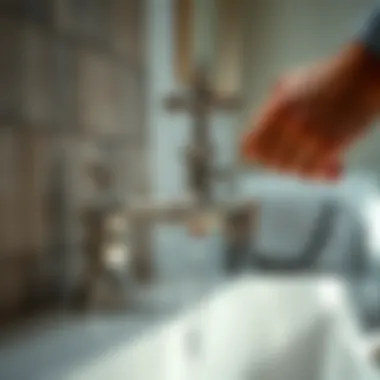Close-up of vintage faucet installation process highlighting craftsmanship
