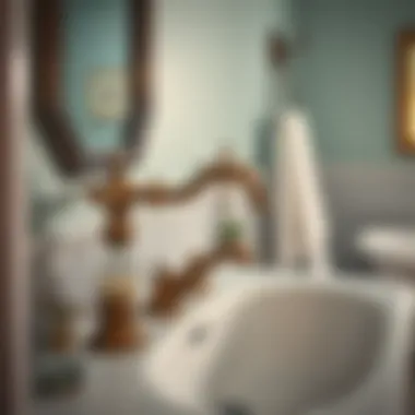 A beautifully styled bathroom featuring vintage cross handle faucets